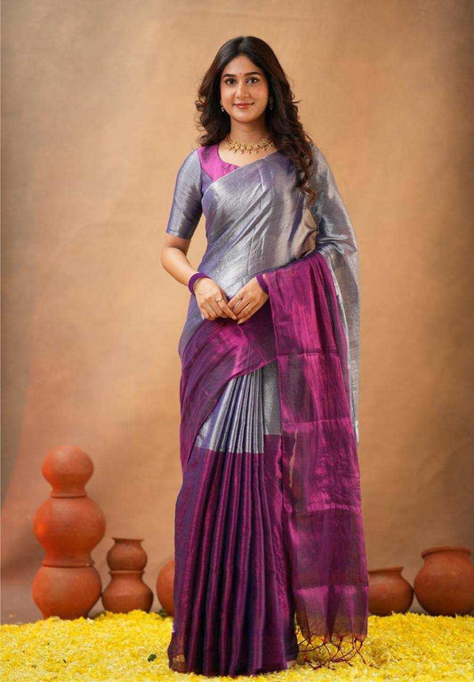 Purple Tissue Silk Half Saree