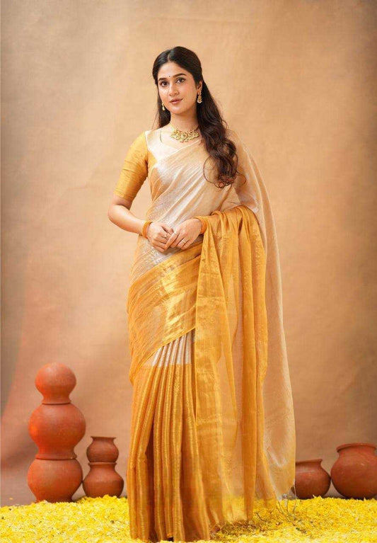 Yellow Tissue Silk Half Saree