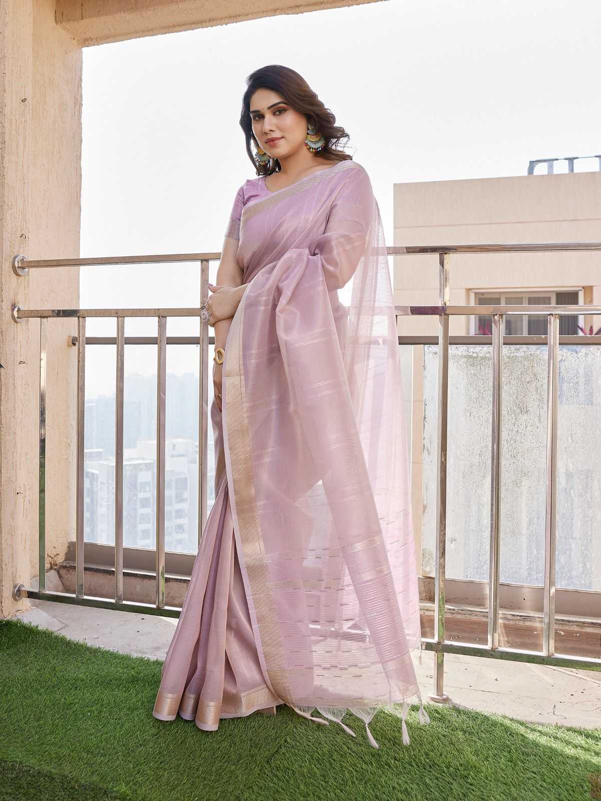 Purple Tissue Linen Silk Saree