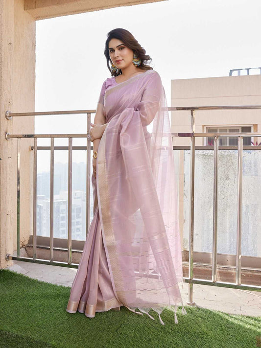 Purple Tissue Linen Silk Saree