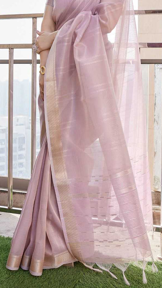 Purple Tissue Linen Silk Saree