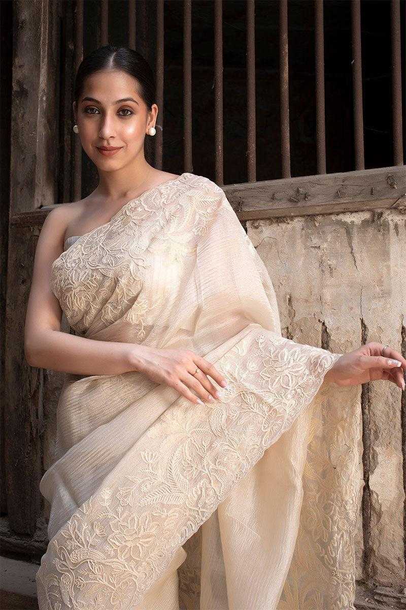 Cream Tissue Silk Saree