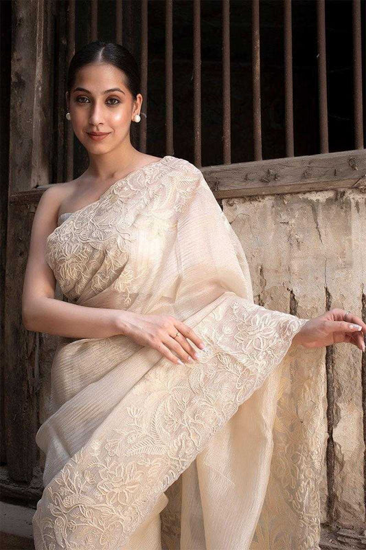 Cream Tissue Silk Saree