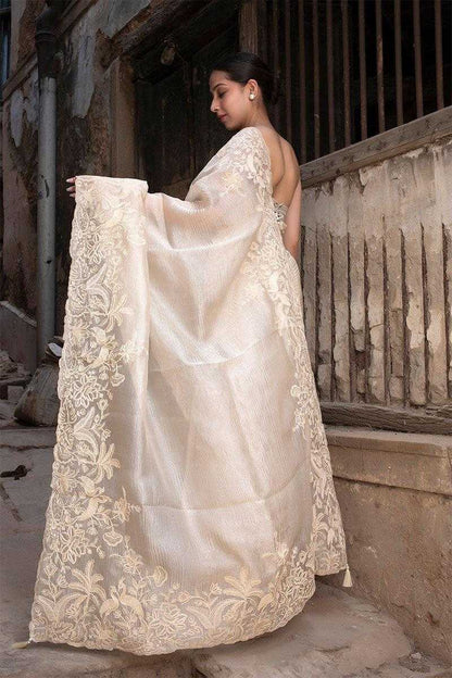 Cream Tissue Silk Saree