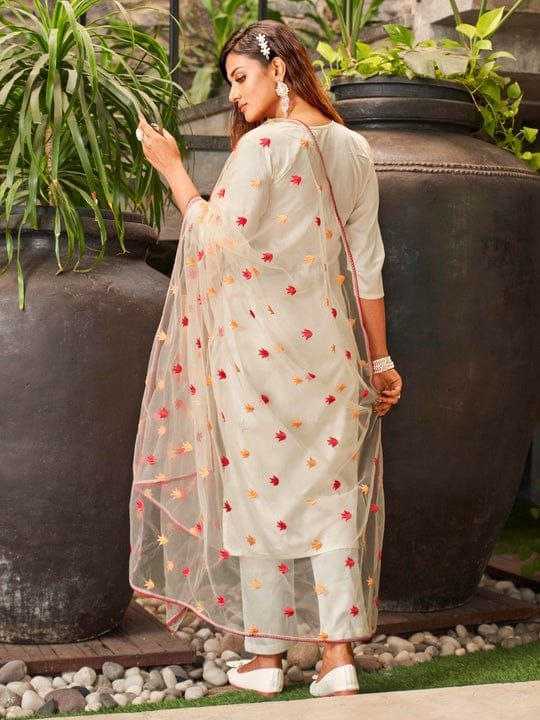 Viscose Chanderi Floral Biege Suit