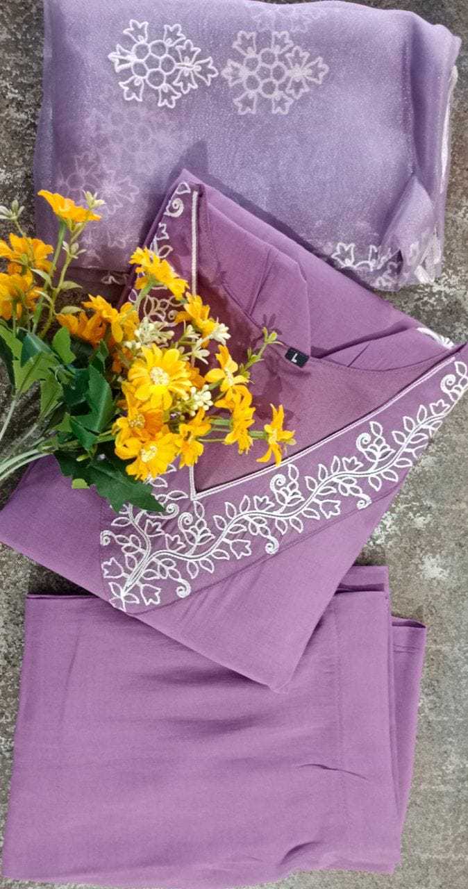 Lavender Viscose Chanderi Organza Kurtha Set