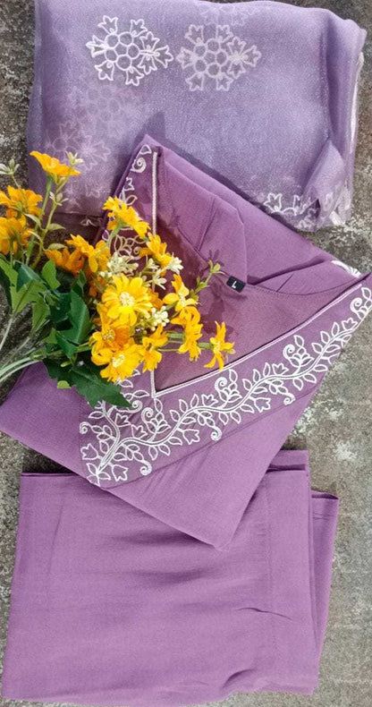 Lavender Viscose Chanderi Organza Kurtha Set