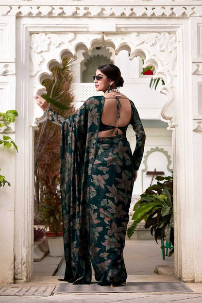 Floral Viscose Lurex Brasso Green Saree
