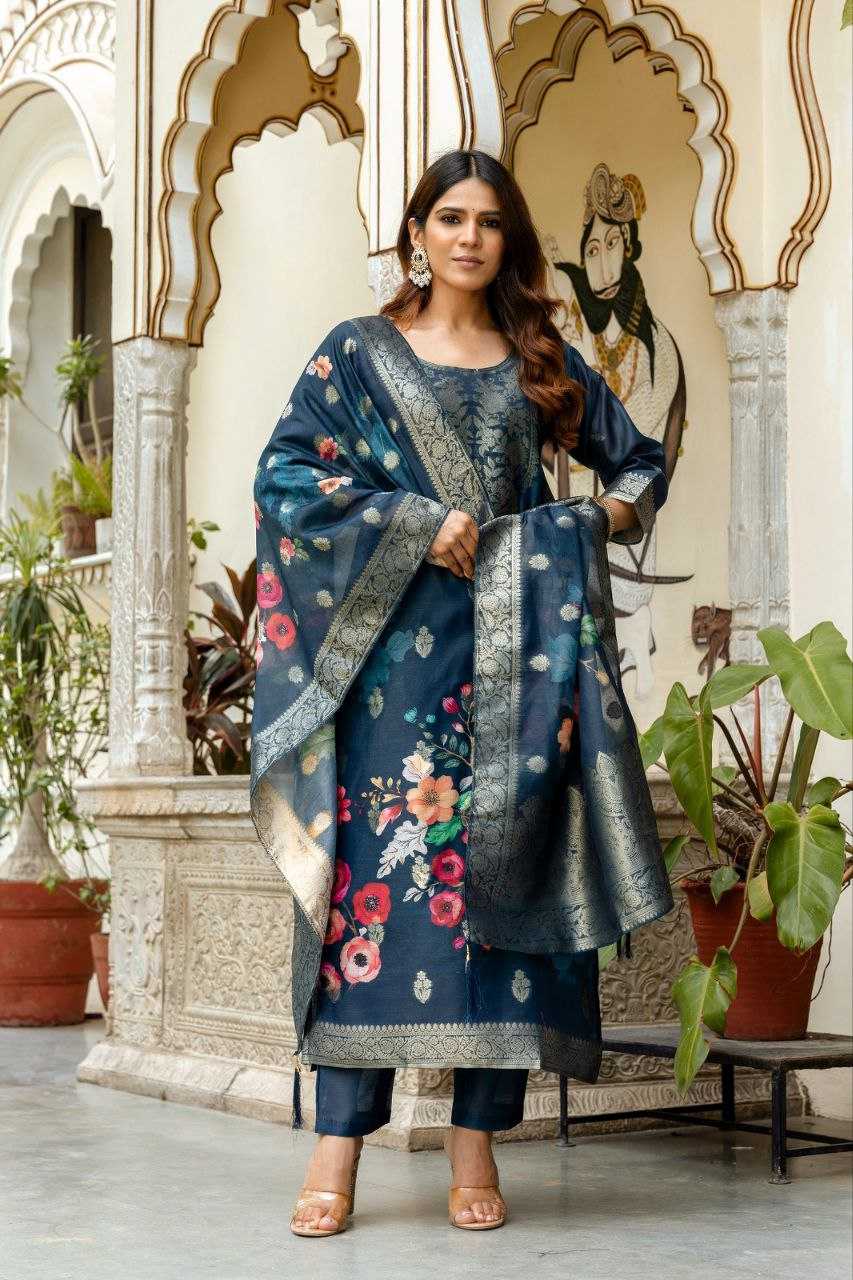 Pure Viscose Jaquard Navy Blue