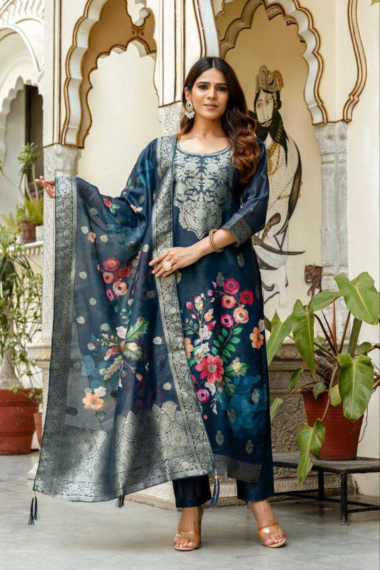 Pure Viscose Jaquard Navy Blue