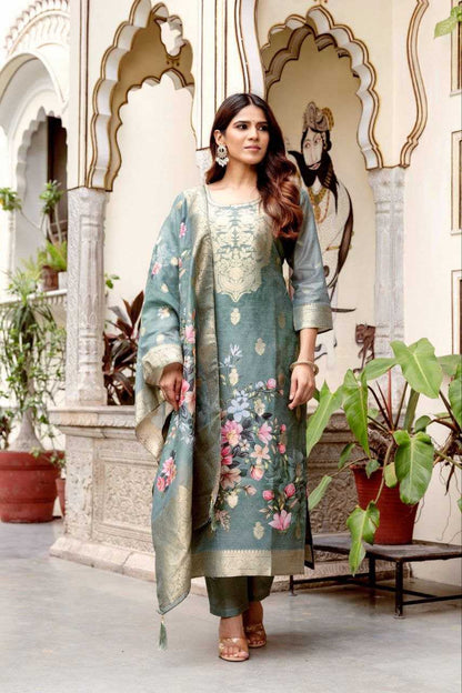 Pure Viscose Jaquard Light Green Suit