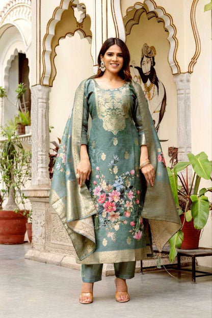Pure Viscose Jaquard Light Green Suit