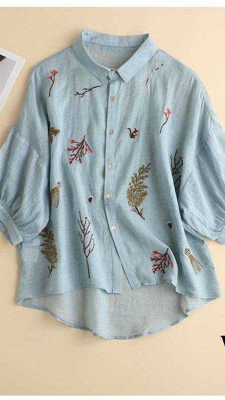 Sky Blue Color  Western Tunics Shirt with Branch Embroidery Stich Work