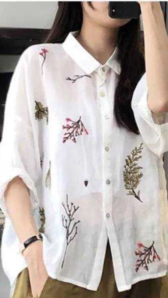 White Color  Western Tunics Shirt with Branch Embroidery Stich Work