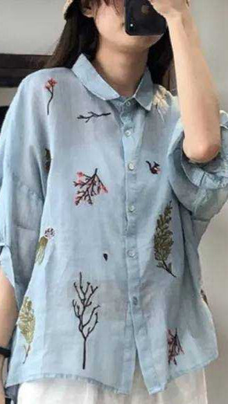 Sky Blue Color  Western Tunics Shirt with Branch Embroidery Stich Work