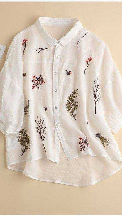 White Color  Western Tunics Shirt with Branch Embroidery Stich Work